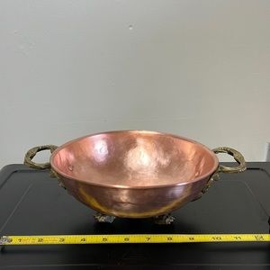 Copper Brass Footed Handled Bowl